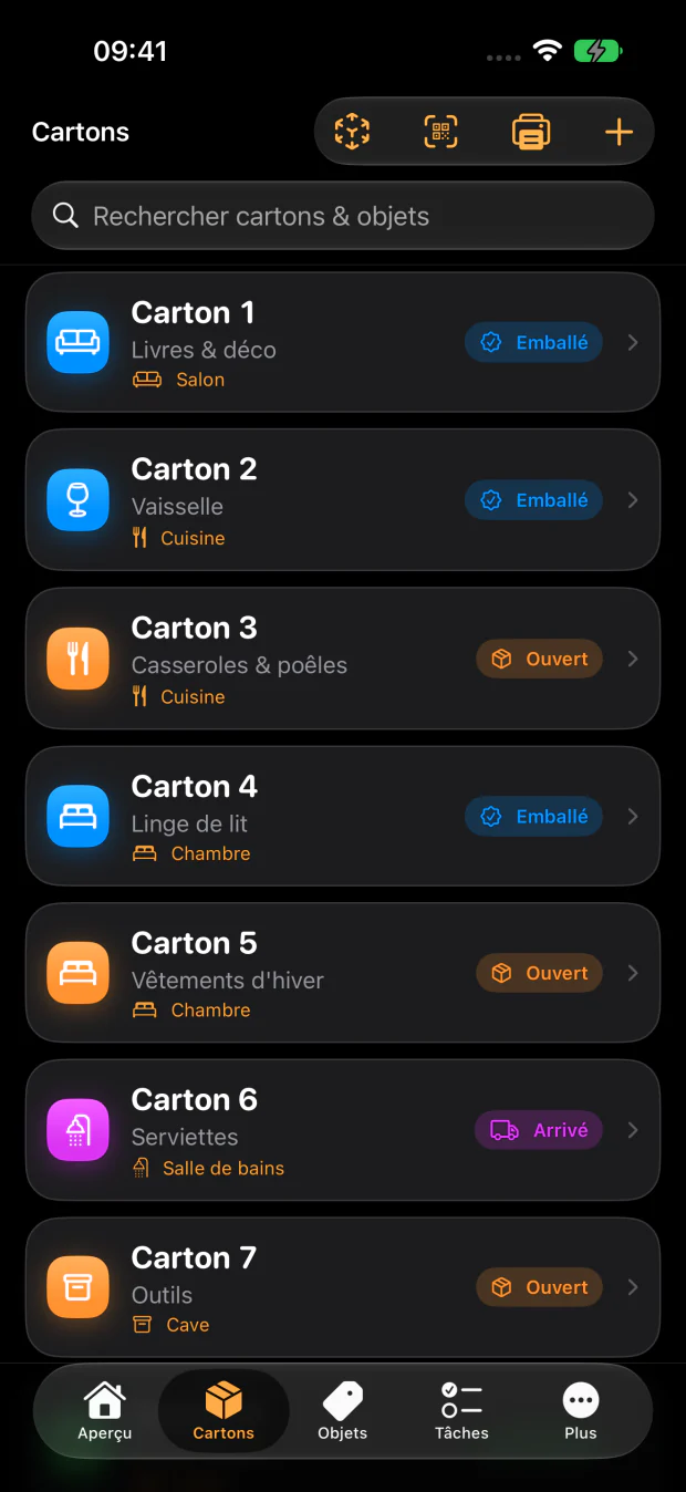 Chaque carton sait ce qu'il contient