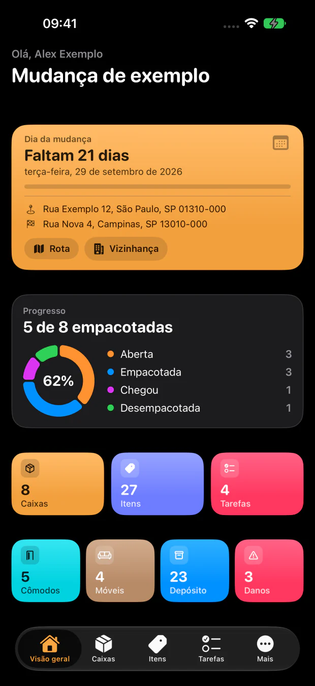 A mudança inteira em uma tela